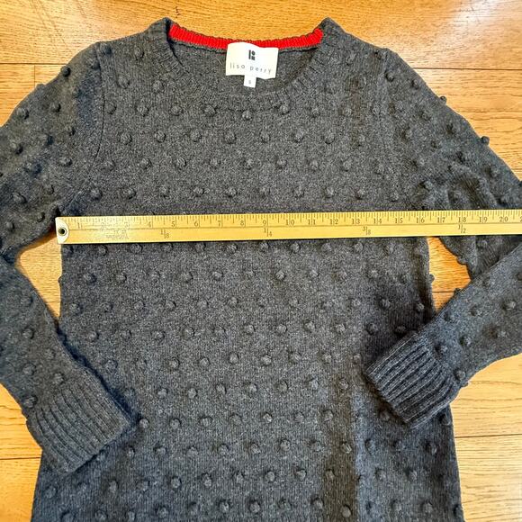 Lisa Perry Pom Pom Knit Sweater SZ S Merino Wool Cashmere Preppy Classic Cozy - Picture 6 of 8